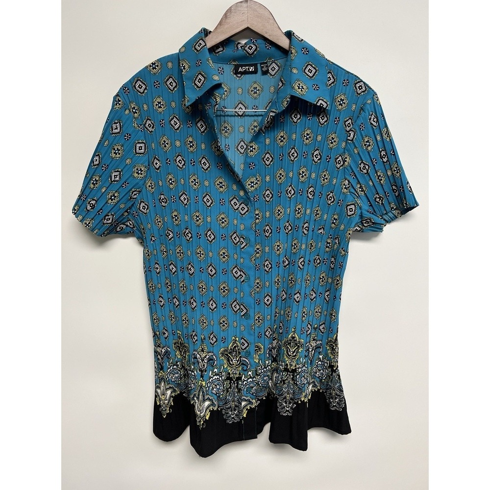 Y2K Style Button Up Accordion Pleated Top Plus Size 1X V-neck Boho Hippie NWOT